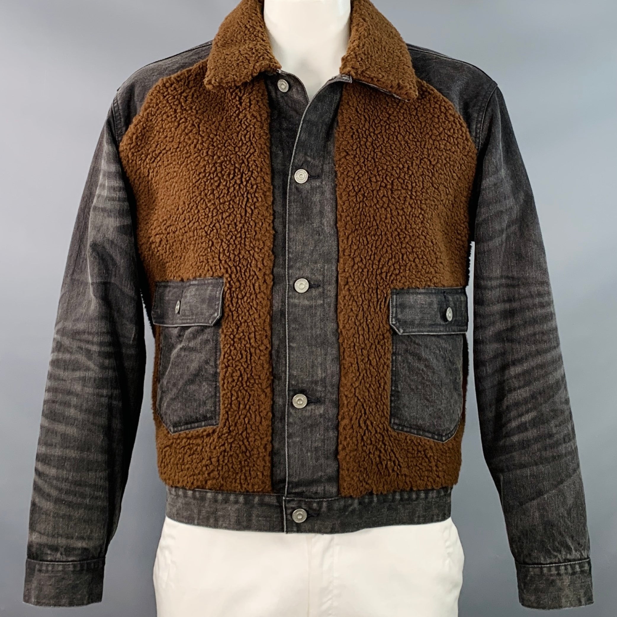 RRL by RALPH LAUREN Grizzly Boa Size XL Brown Black Denim Sherpa