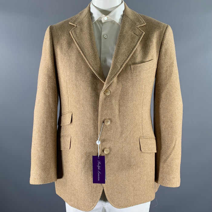 RALPH LAUREN Size 44 Camel Tan Herringbone Wool Notch Lapel Sport Coat