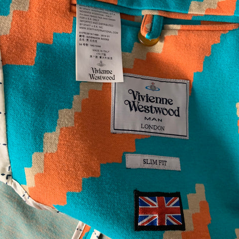VIVIENNE WESTWOOD Chest Size 46 Green Orange & Khaki Cotton Sport Coat