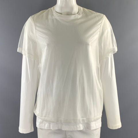 HELMUT LANG Size XL White Cotton Polyamide Layered Pullover