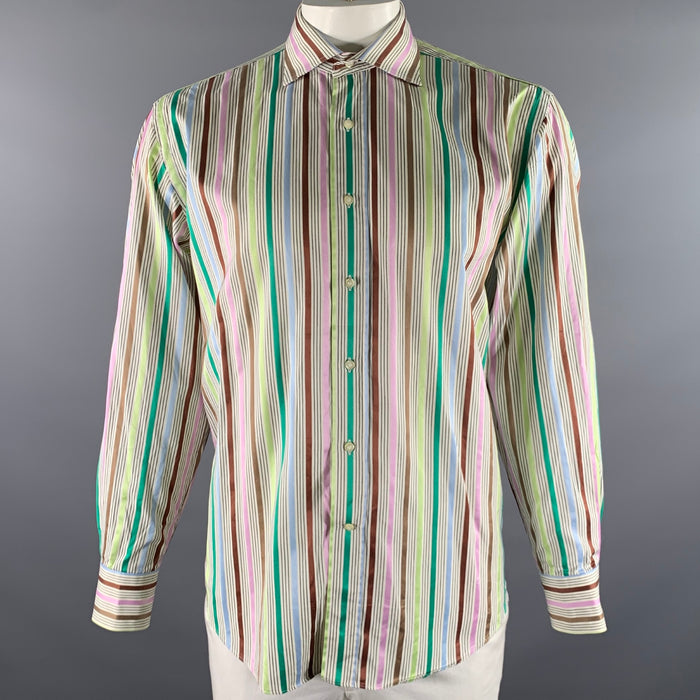 ETRO Size XL Cream Multi-Color Stripe Cotton Long Sleeve Shirt