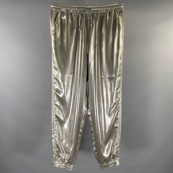 RALPH LAUREN Size L Silver Satin Joggers Casual Pants
