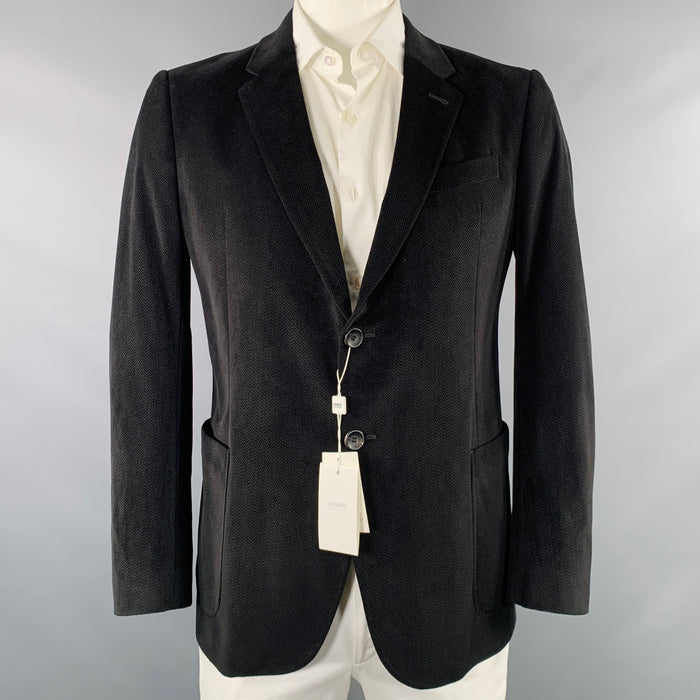 ARMANI COLLEZIONI Size 42 Black Herringbone Polyester Sport Coat