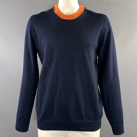 MAISON MARGIELA SS2024 Size L Navy Orange Knit Wool Crew Neck Sweater
