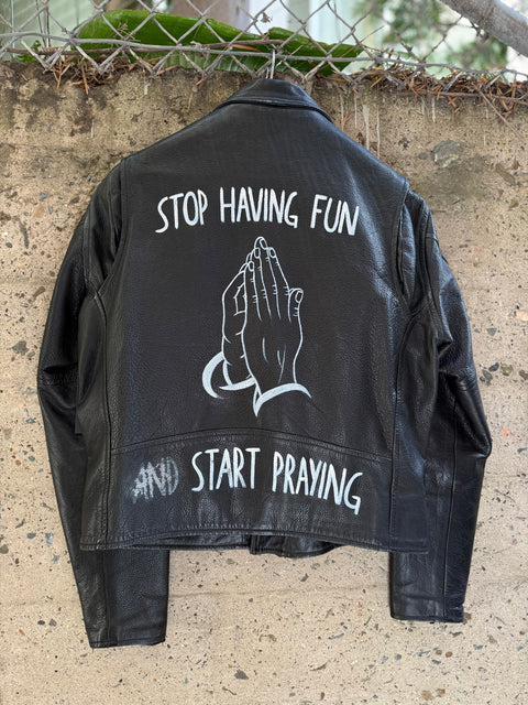 ENFANTS RICHES DEPRIMES ERD SS2015 L Black Graphic Leather Biker Jacket