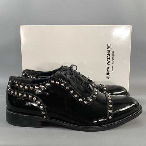 JUNYA WATANABE Size 10 Black Leather Studded Patent Leather Cap Toe Laces