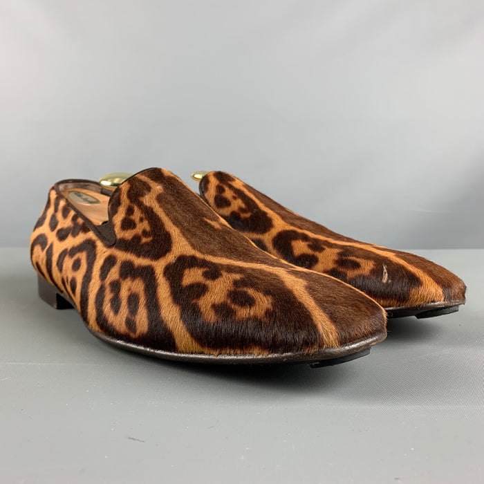 YVES SAINT LAURENT Size 8 Brown Tan Animal Print Leather Slip On Loafers