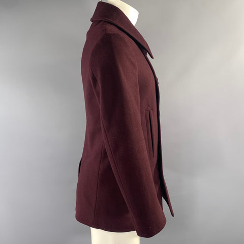 DRIES VAN NOTEN Size S Burgundy Maroon Wool Double Breasted Coat