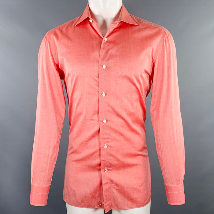 ISAIA Size M Orange Coral Cotton Spread Collar Long Sleeve Shirt