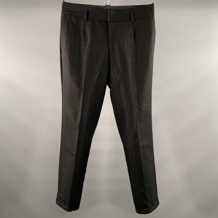 EMPORIO ARMANI Size 34 Black Textured Wool polyamide Zip Fly Dress Pants