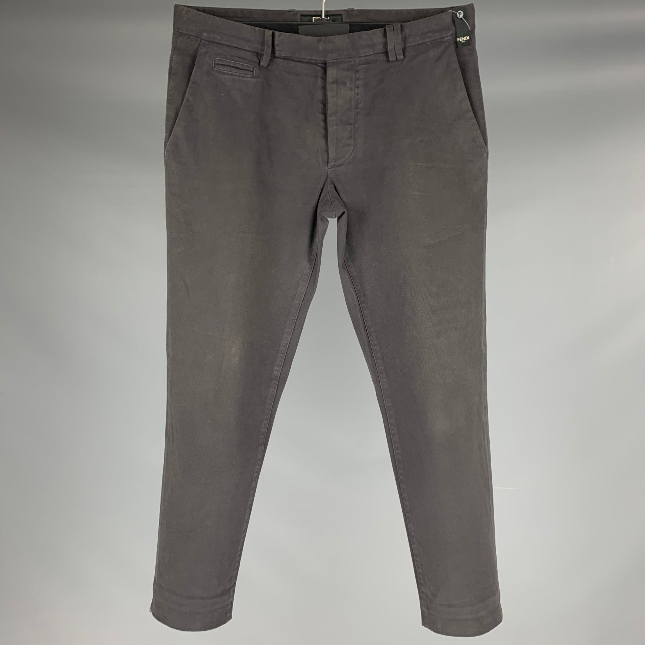 FENDI Size 30 Grey Charcoal Cotton Blend Flat Front Casual