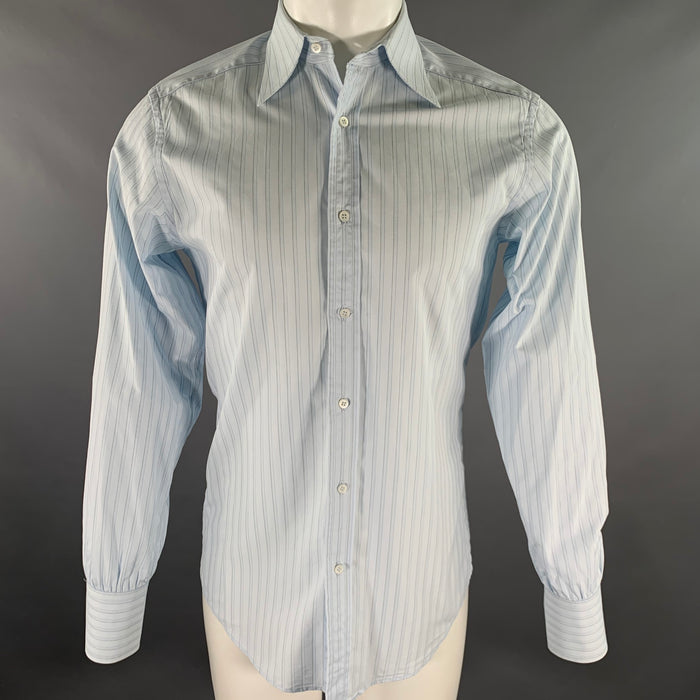 GUCCI Size S Blue Stripe Cotton Button Up Long Sleeve Shirt