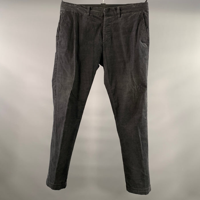 EMPORIO ARMANI Size 34 Grey Charcoal Corduroy Cotton Elastane Casual Pants