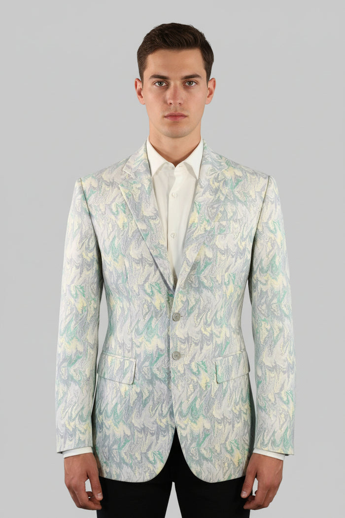 ALEXANDER MCQUEEN Vintage Size 40 Grey Green Print Polyester Notch Lapel Sport Coat