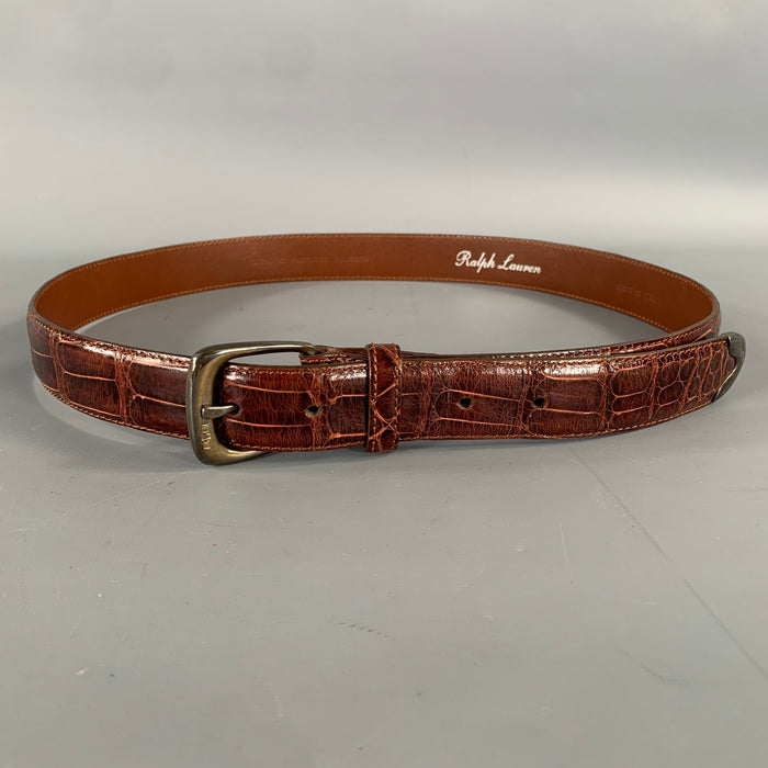 RALPH LAUREN Size 36 Brown Textured Alligator Leather Sterling Silver Belt