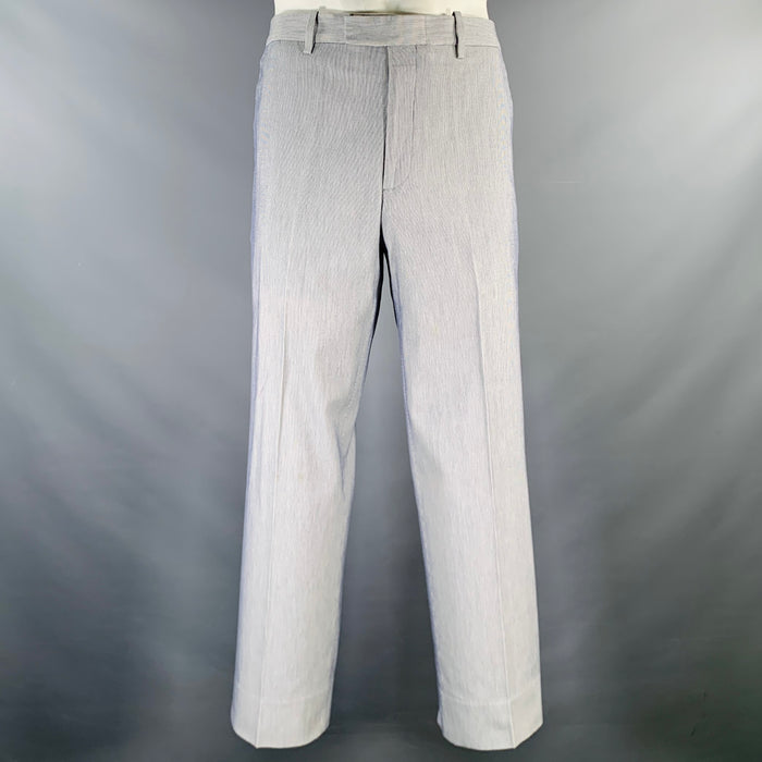 ETRO Size 34 Blue White Pinstripe Cotton Zip Fly Dress Pants