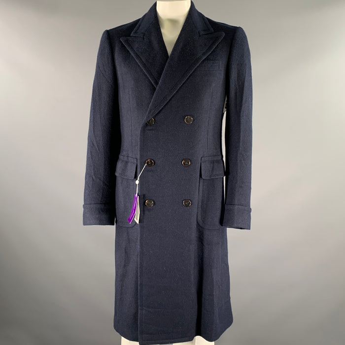 RALPH LAUREN Size 42 Navy Herringbone Wool Overcoat Coat