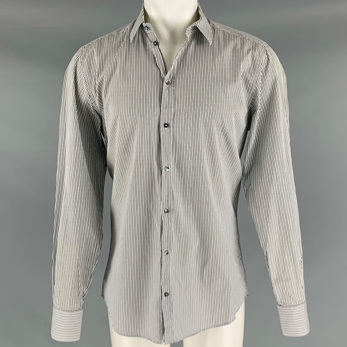 DOLCE & GABBANA Size M Black White Stripe Cotton Button Up Long Sleeve Shirt