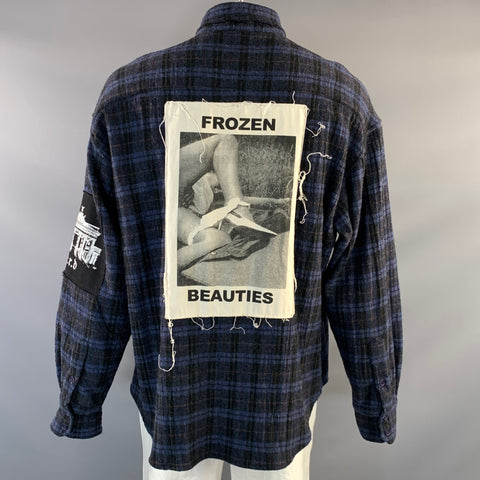 ENFANTS RICHES DEPRIMES SS2016 XL Navy Black Plaid Wool Long Sleeve Shirt
