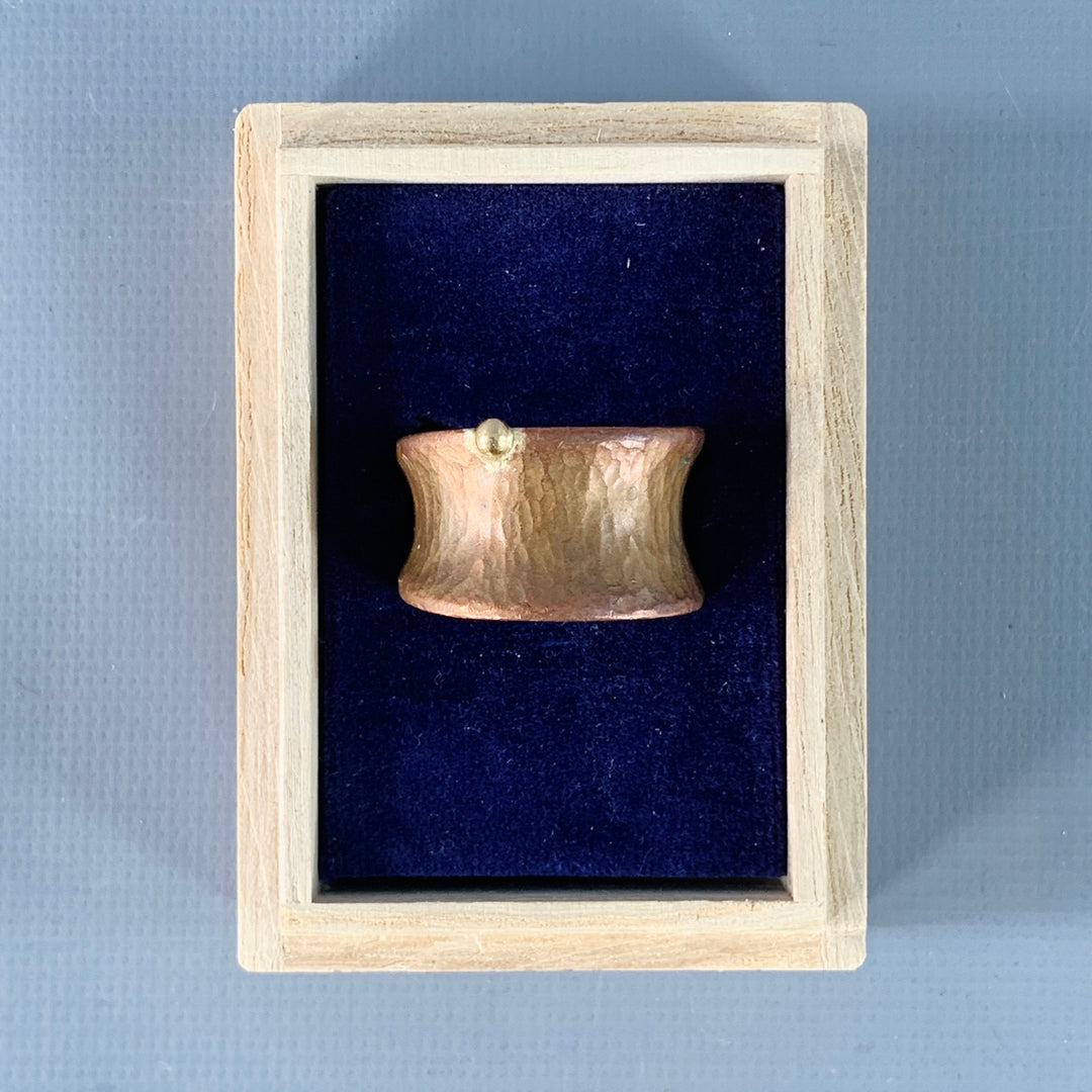 LOCUST HOUSE Ring Size 9 Copper Gold Hammered Sterling Silver Saddle Ring