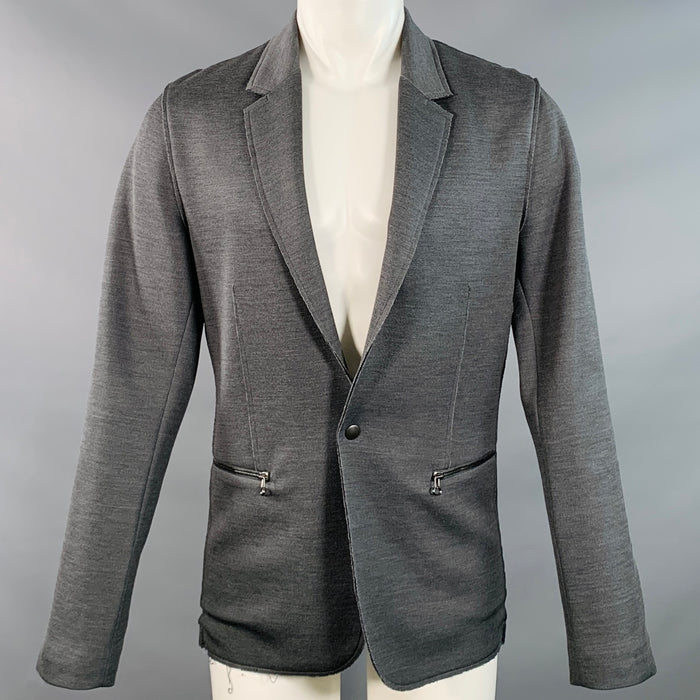 LANVIN Size M Grey Silk Cotton Blend Snaps Notch Lapel Jacket