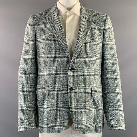 MASSIMO PIOMBO Size 42 Green White P1GM025 Plaid Linen & Polyester Jacket