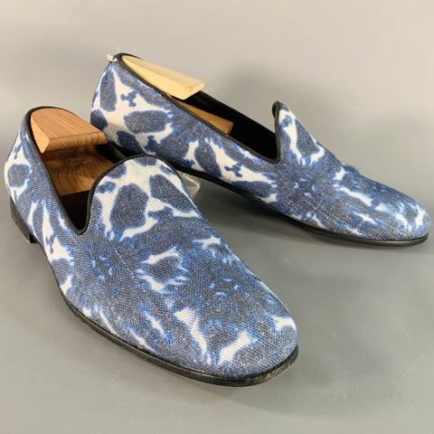 GIORGIO ARMANI Size 10.5 Blue White Tie Dye Canvas Slip On Loafers