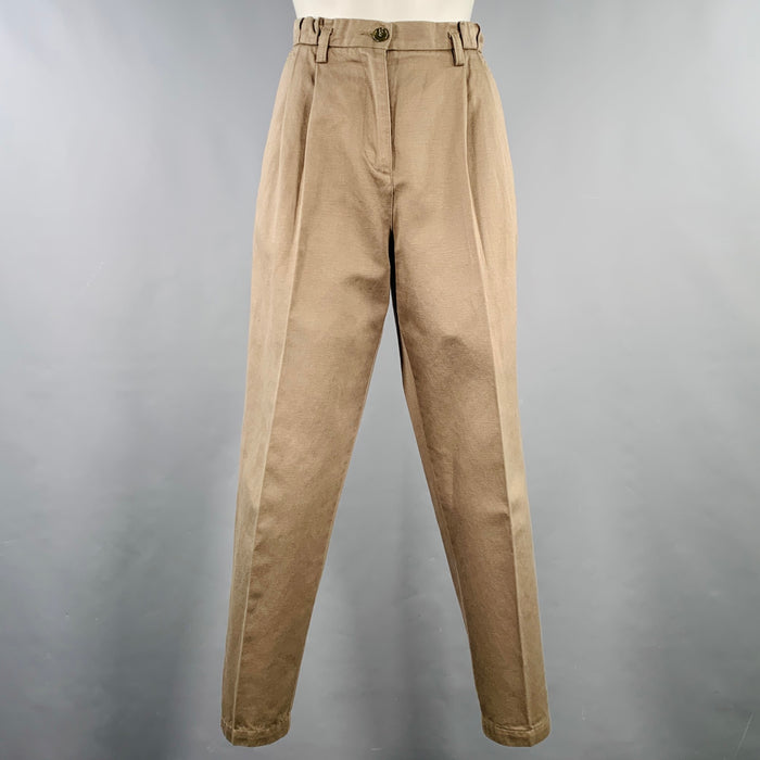 LOVE MOSCHINO Size 6 Khaki Cotton Flax Pleated Elastic Waistband Casual Pants