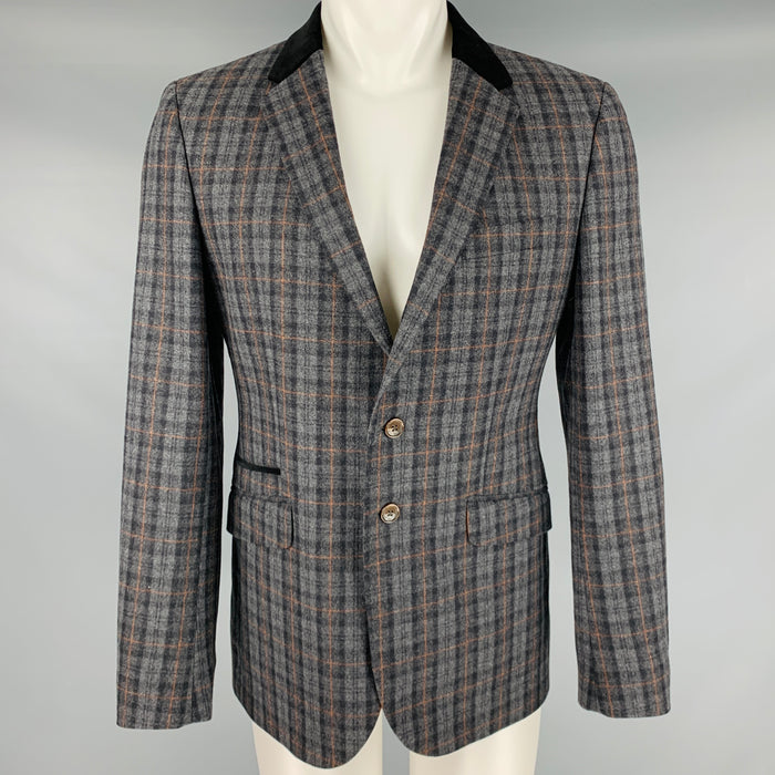 PS by PAUL SMITH Talla 40 Abrigo deportivo con solapa de muesca de nailon y lana a cuadros negros