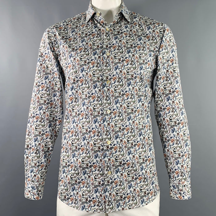 PAUL SMITH Size XL Blue Multi Color Floral Cotton Long Sleeve Shirt