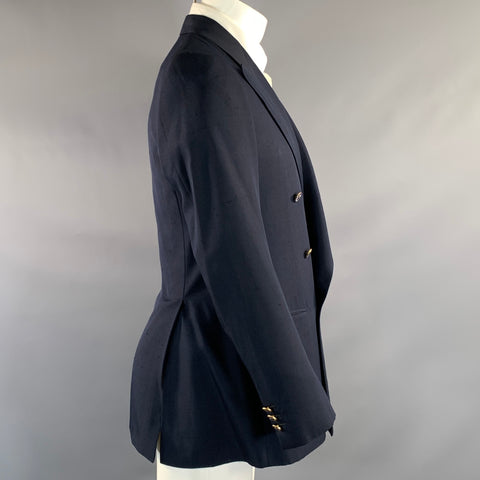 BRIONI Chest Size 38 Navy Silk Peak Lapel Sport Coat