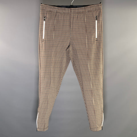 TODD SNYDER Size M Khaki Brown & Navy Houndstooth Drawstring Casual Pants