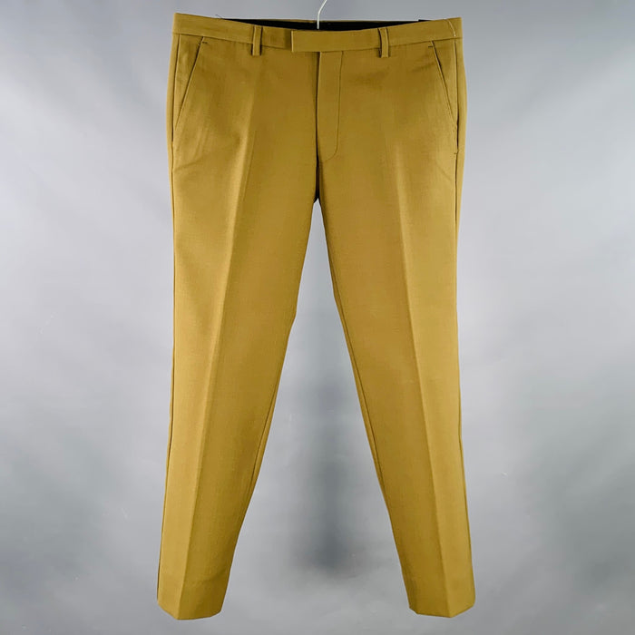 DRIES VAN NOTEN Size 32 Green Olive Polyester Wool Flat Front Dress Pants