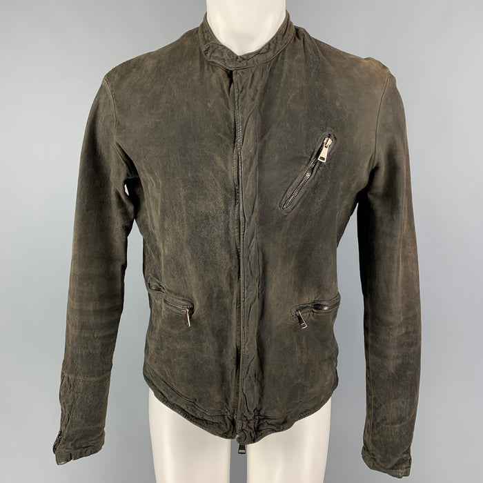 GIORGIO BRATO Size 40 Charcoal Distressed Zip Up Jacket