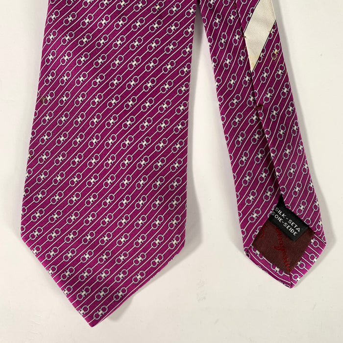 SALVATORE FERRAGAMO Purple Silver Horsebit Silk Tie