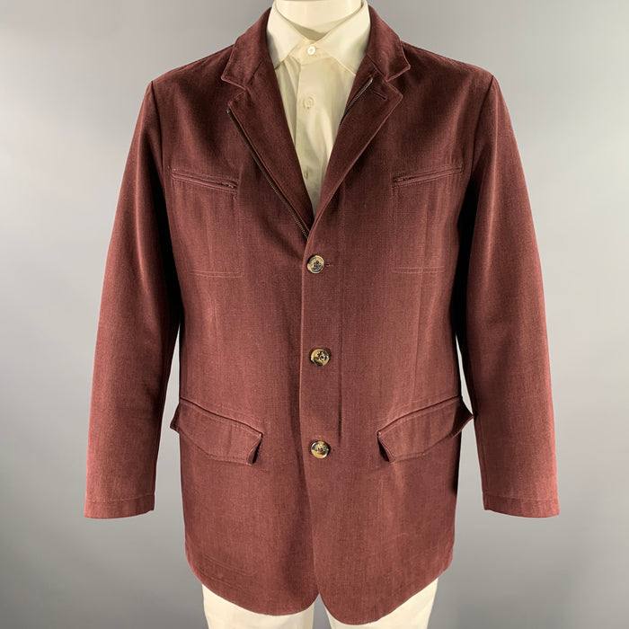 LORO PIANA Size XL Burgundy Cotton Zip Up Jacket