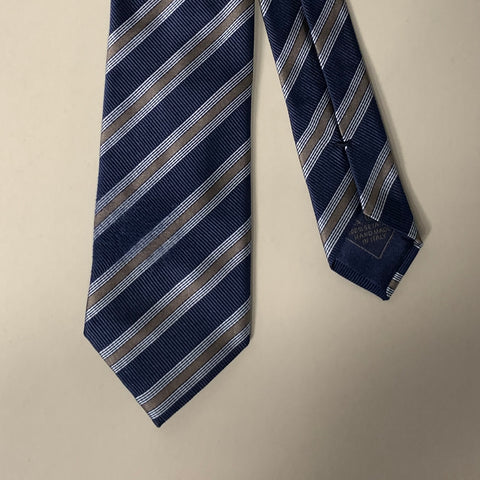 BRIONI Navy Dark Grey Stripe Silk Tie