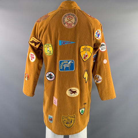 BODE Size M L Tan Multi Color Patches Cotton Buttoned Coat