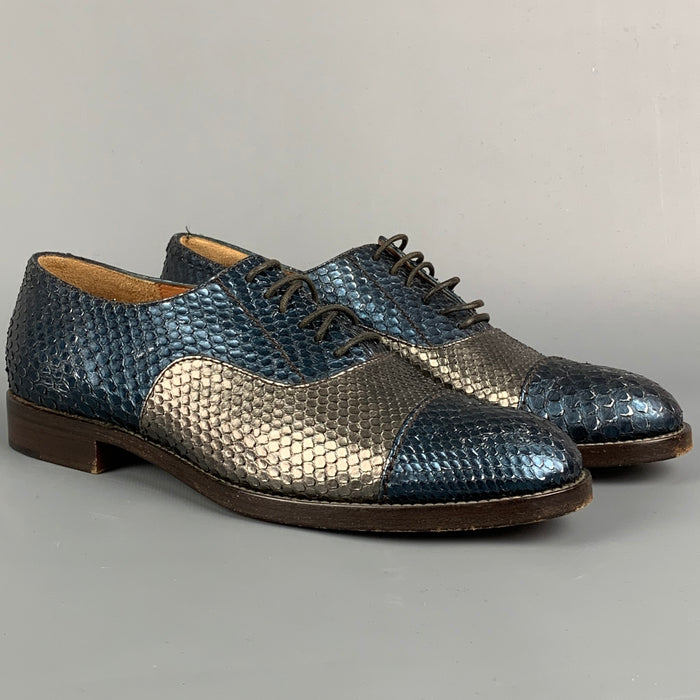 MARC by MARC JACOBS Size 9 Blue Silve Snake Leather Lace-Up Shoes
