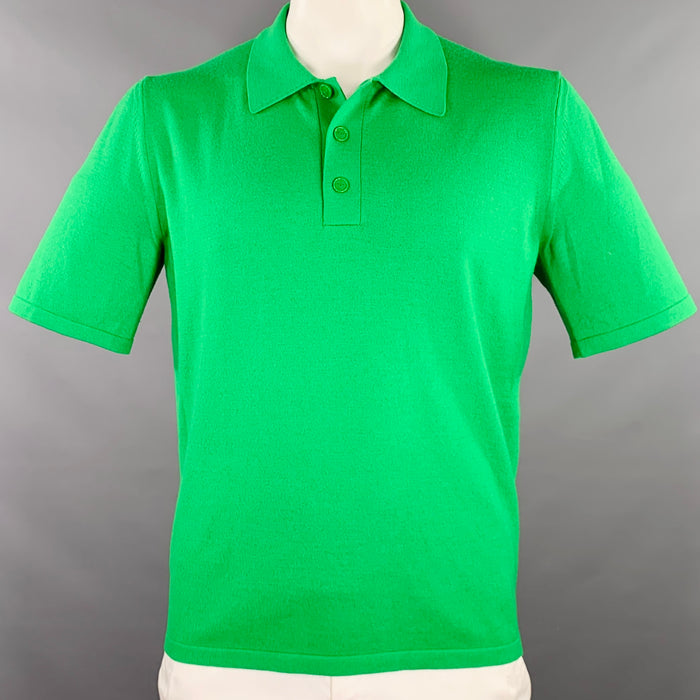 BOTTEGA VENETA Size XL Green Wool Blend Half Placket Polo