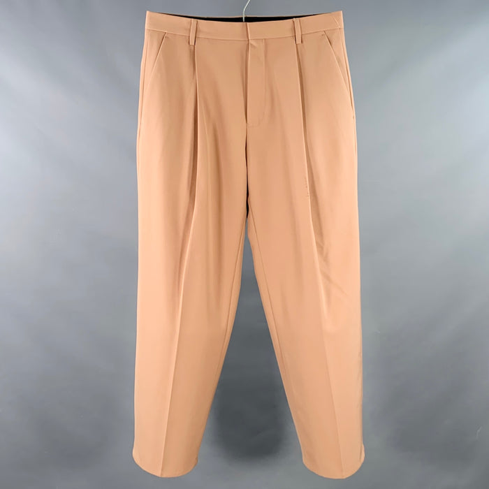 DRIES VAN NOTEN Size 32 Tan Twill Polyester Wool Pleated Dress Pants