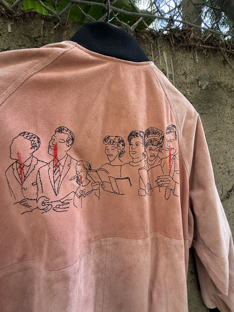 ENFANTS RICHES DEPRIMES ERD SS2018 L Pink Embroidery Suede Bomber Jacket