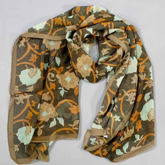 GIORGIO ARMANI Brown Turquoise Abstract Floral Silk Scarf Shawl