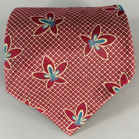 GIORGIO ARMANI Burgundy Taupe Abstract Floral Silk Tie