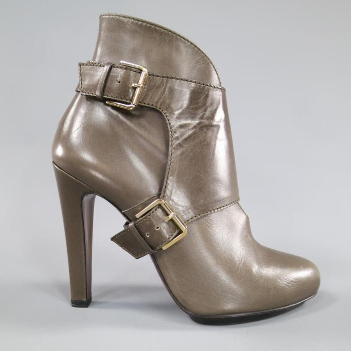ETRO Size 9 Olive Taupe Green Leather Harness Platform Booties Boots