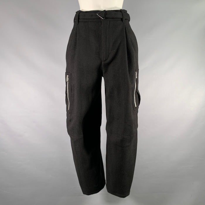 BOTTEGA VENETA Size 0 Black Lambswool blend Herringbone Cargo Casual Pants