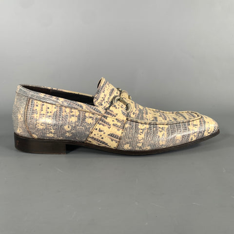 DONALD J PLINER Size 9.5 Grey Beige Snake print Leather Horsebit Loafers