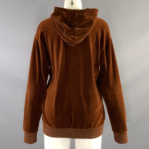 GUCCI Size S Brown Yellow Cotton Blend Logo Hooded Pullover