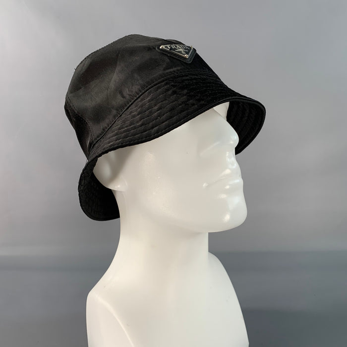 PRADA Size M Black Logo Polyester Bucket Hat