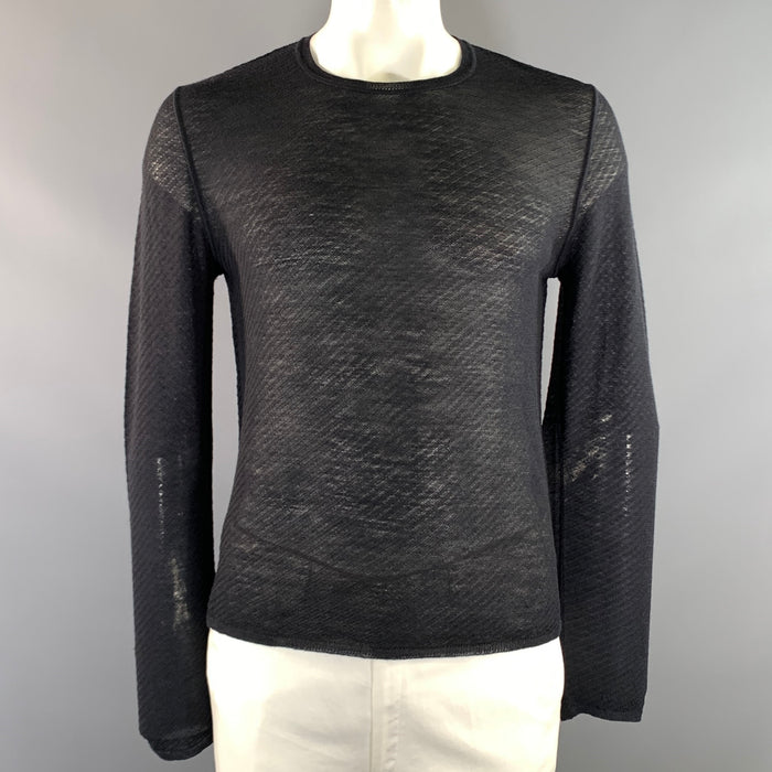 GUCCI Size L Black Diagonal Stripe Wool Blend Sheer Pullover